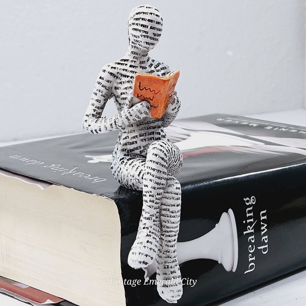 Resin Woman Reading Book Figurine Human Modern Sculpture Bookshelf Words On Skin